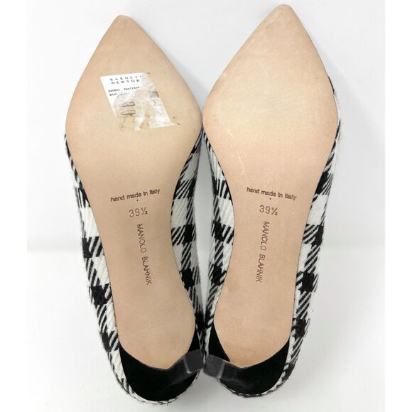 Manolo Blahnik BB Houndstooth Wool Pumps 39.5 Black White Heels - Picture 8 of 9